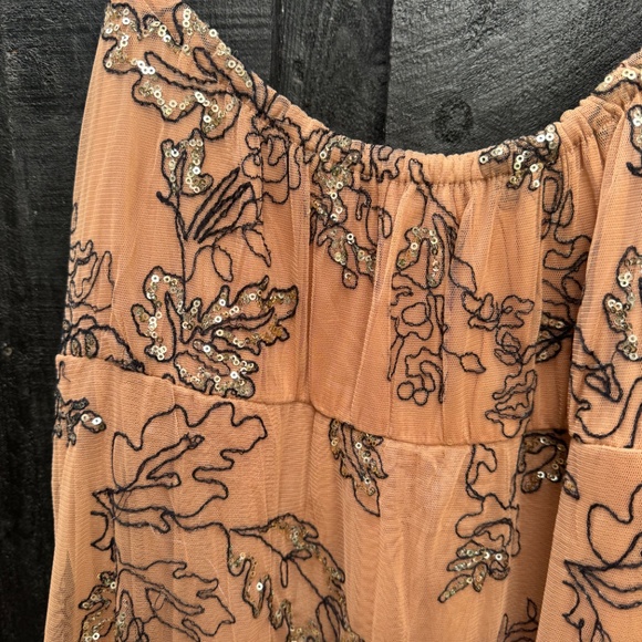 NWT Anthropologie Embroidered Sequin Mesh Maxi Dress โ Size L โ Neutral Motif - Picture 2 of 14